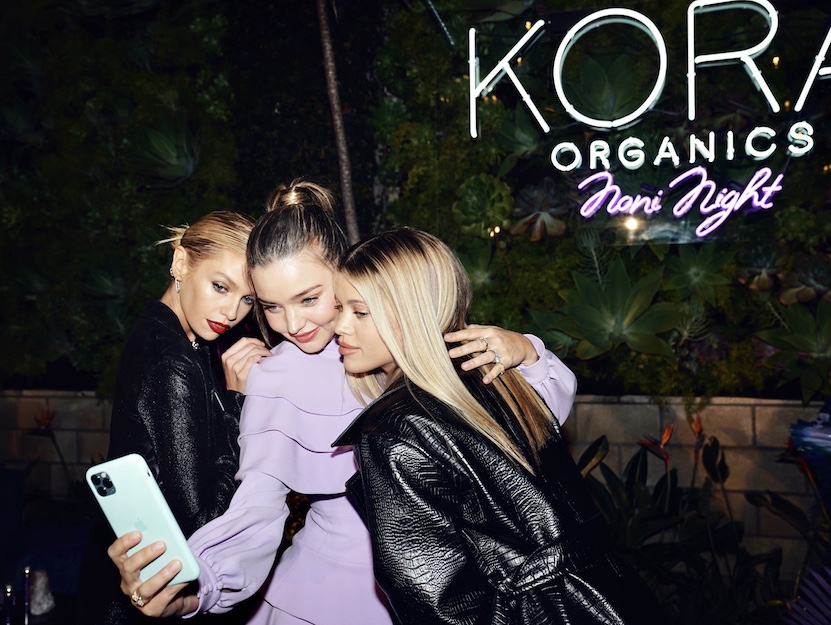 KORA Organics Noni Night AHA Resurfacing Serum Launch Event Miranda Kerr with Guests Sophia Richie and Stella Maxwell