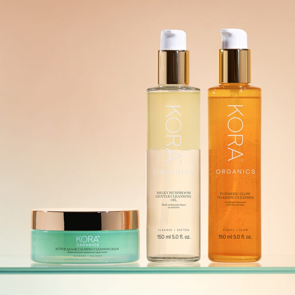 Set of three cleansers on shelf